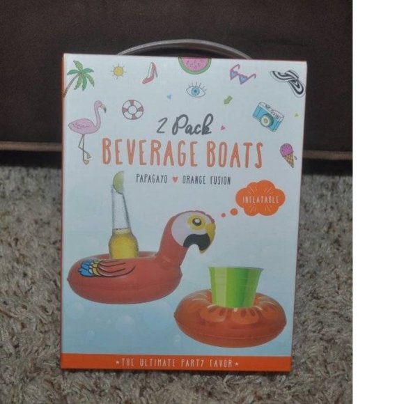 Inflatable Pool Party Beverage Boats Drink Holder Pool Floatie Set of 2 Parrot - Picture 1 of 2